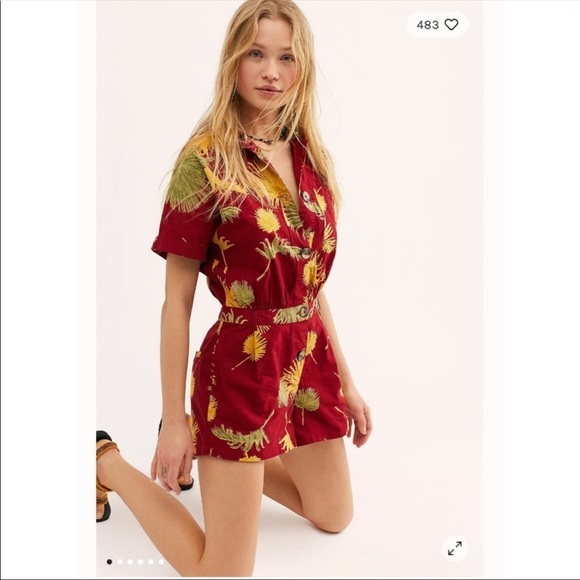 NWT Free People Malibu Romper in Maroon Combo Size XS - Picture 3 of 16